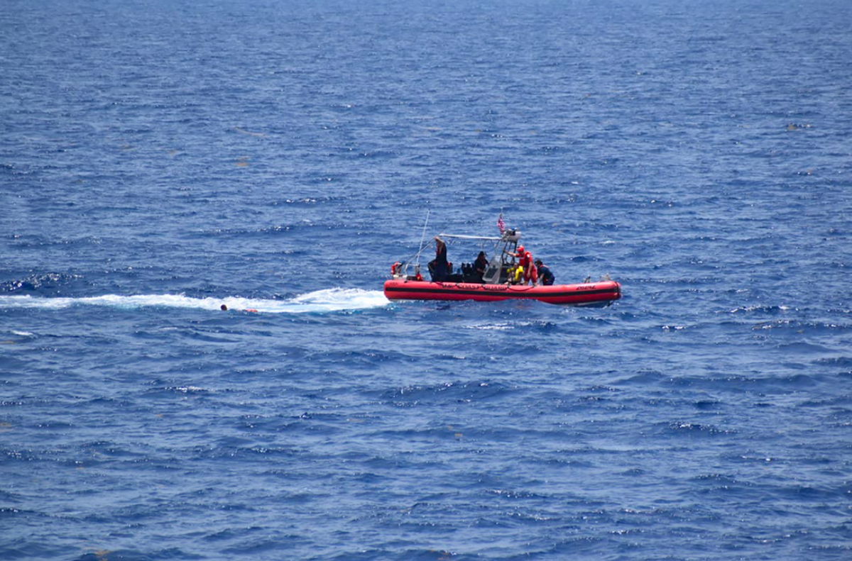 Coast Guard Cutter Resolute small boat crew rescues 8 people from the water approximately 18 miles southwest of Key West, Florida.