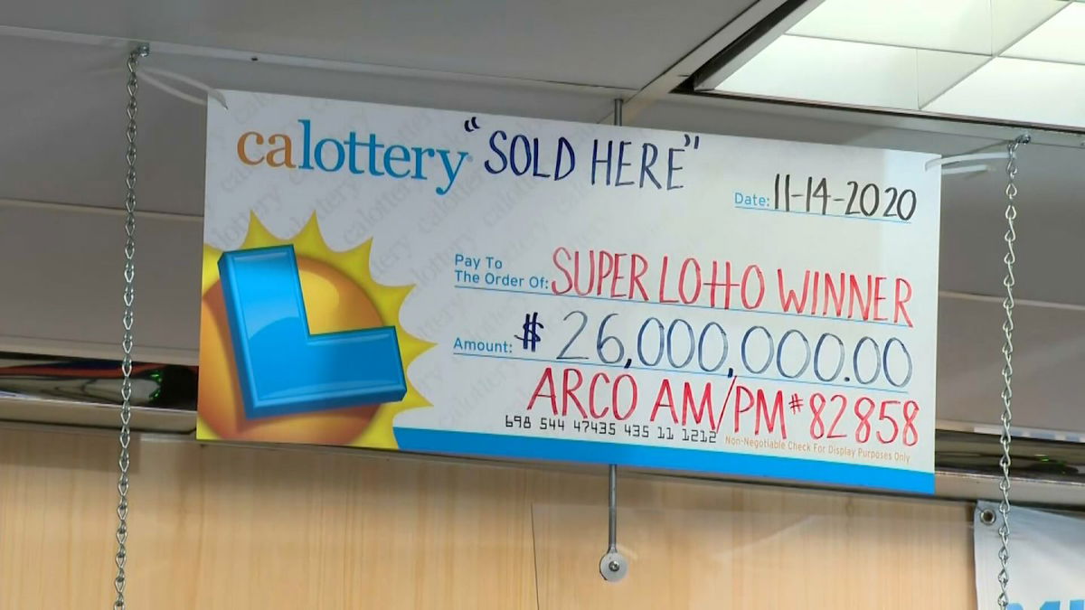 A sign hangs at a Los Angeles area gas station where a big winning lottery ticket was sold.