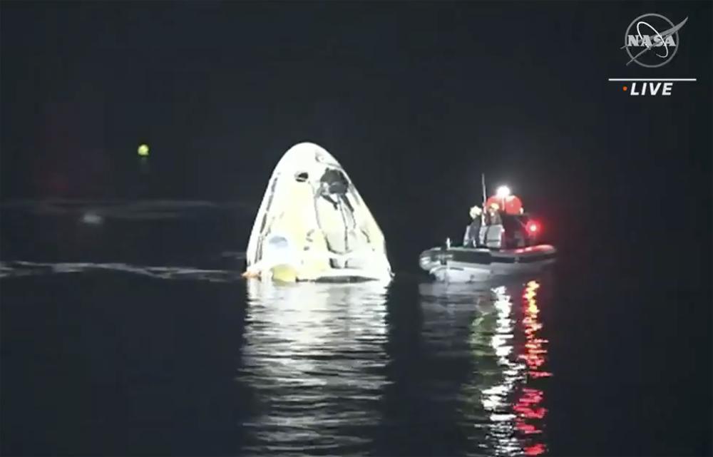 SpaceX Dragon capsule floats after landing in the Gulf of Mexico near the Florida Panhandle.