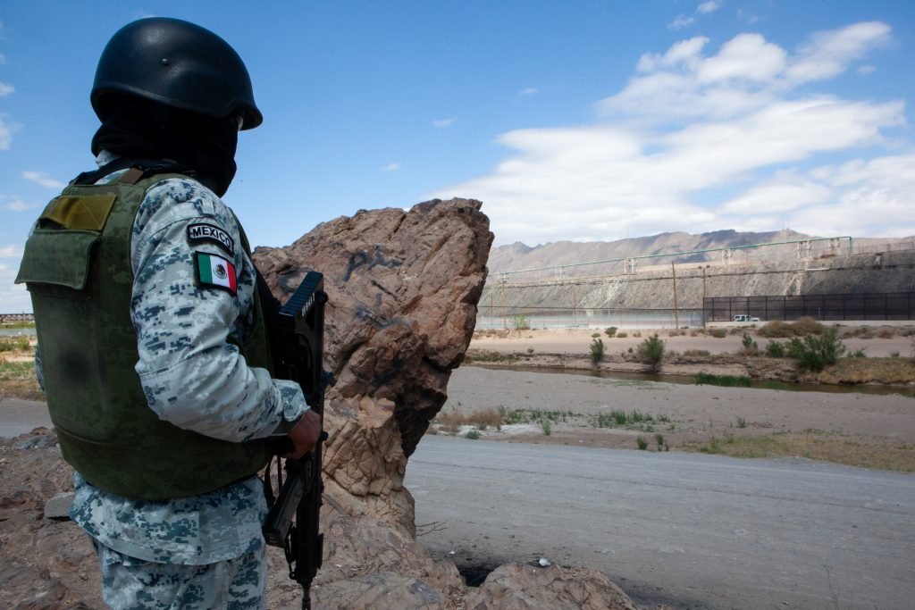 A Mexico National Guard member keeps watch near the border of Chihuahua, Texas and New Mexico.