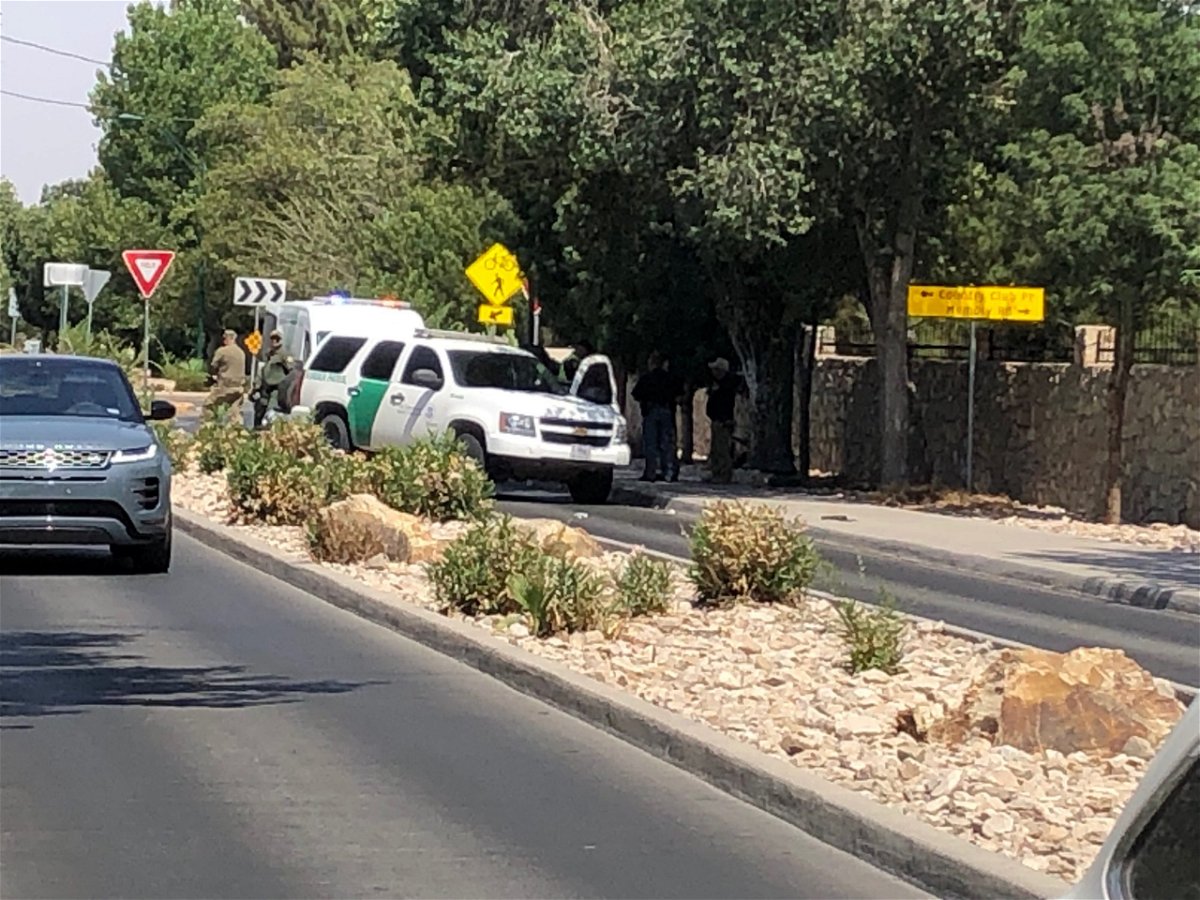 A crashed Border Patrol vehicle sits along Country Club Road in west El Paso.