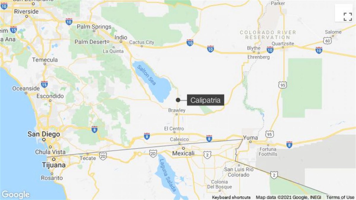 Calipatria, California is about 30 miles north of the Mexican border. 