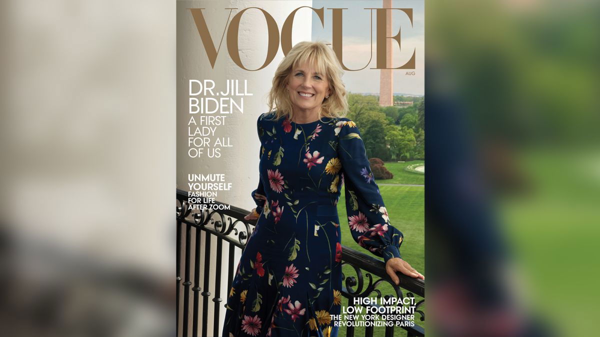 Jill Biden shown featured on the cover of Vogue Magazine.