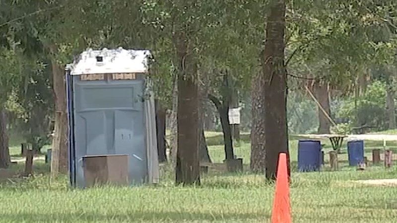 Porta-potty in a Houston park where a newborn baby was found dead.