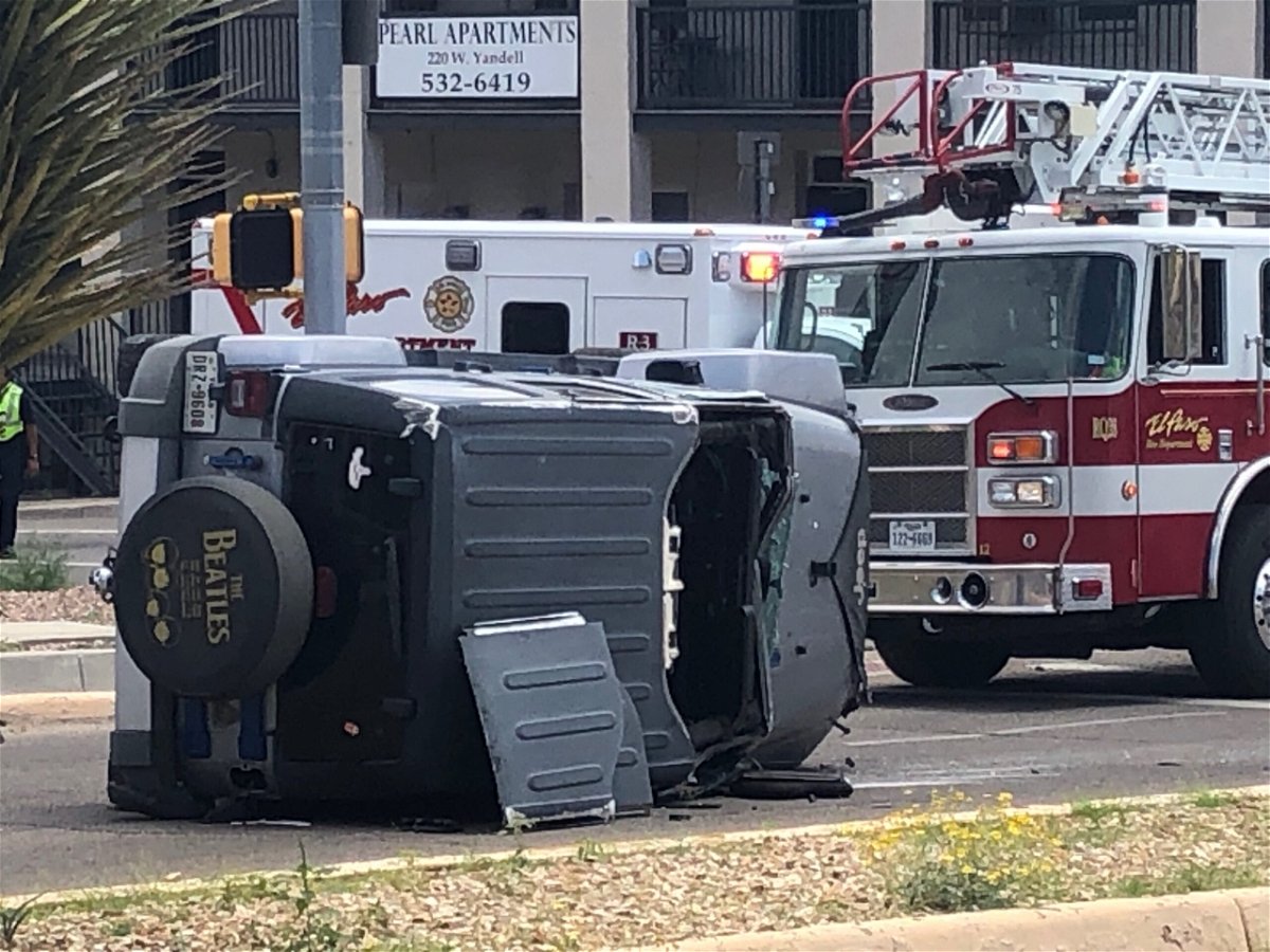 A vehicle that rolled over after a collision near downtown.