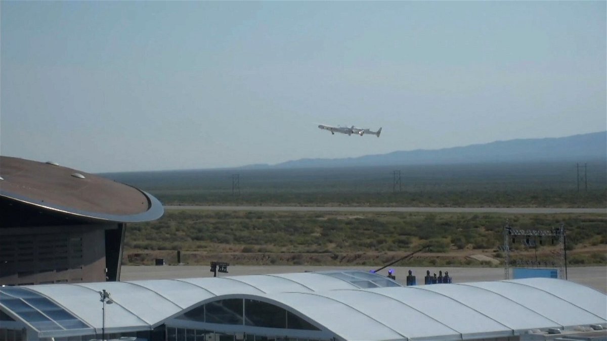 <i>CNN</i><br/>Virgin Galactic's VSS Unity with Richard Branson takes off on July 11 from Spaceport America in New Mexico.