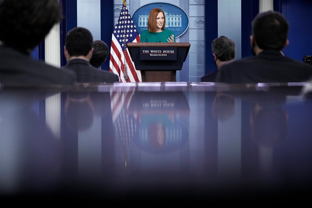 <i>Drew Angerer/Getty Images</i><br/>White House Press Secretary Jen Psaki speaks during the daily press briefing the White House on April 27 in Washington