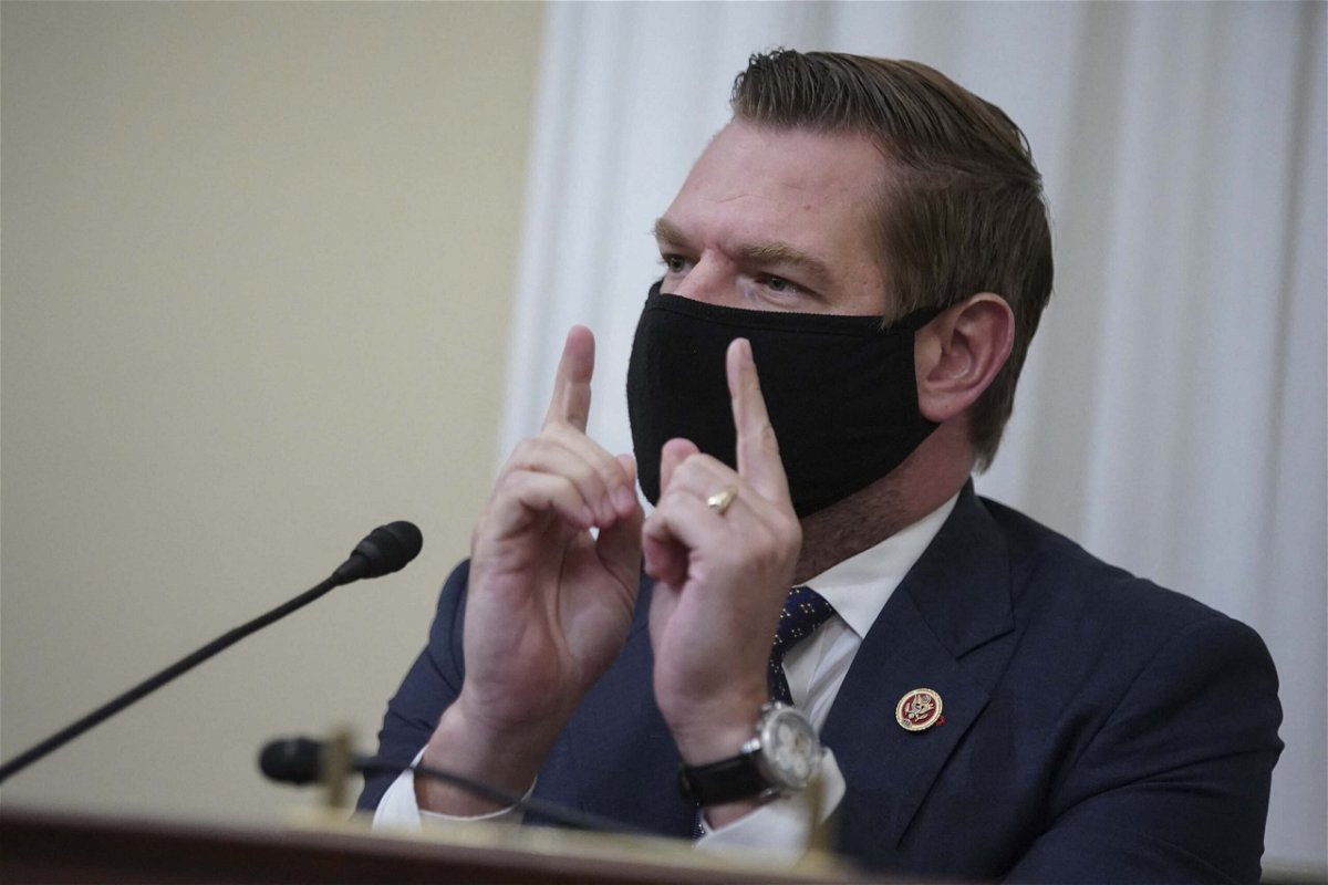 <i>AL DRAGO/POOL/AFP via Getty Images</i><br/>Rep. Eric Swalwell falsely said Mitch McConnell only got 'serious' about Covid-19 vaccines after stock market dip.