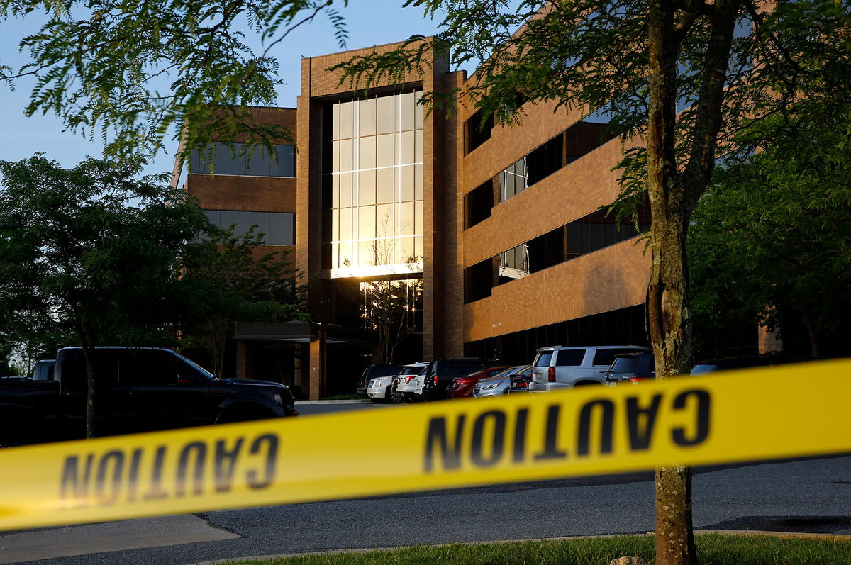 Crime scene tape surrounds a building housing The Capital Gazette newspaper's offices, in Annapolis, Md. in 2018.