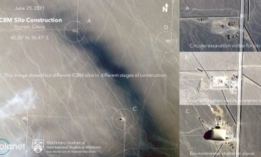 Satellite images appear to show four Chinese missile silos at various stages of construction.