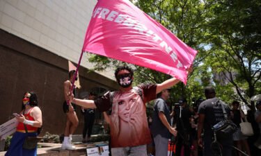 #FreeBritney activists protest at Los Angeles Grand Park during a conservatorship hearing for Britney Spears on June 23 in Los Angeles