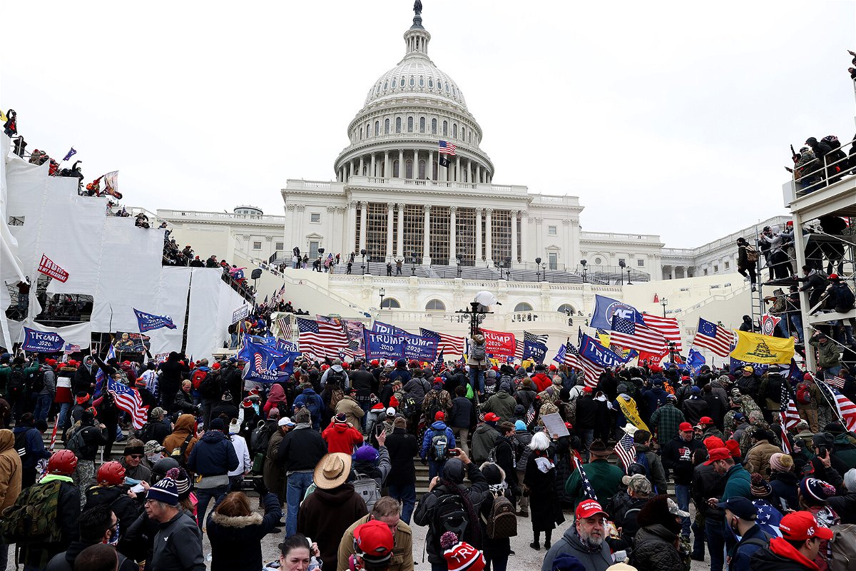 <i>Tasos Katopodis/Getty Images</i><br/>Protesters gather outside the U.S. Capitol Building on January 6