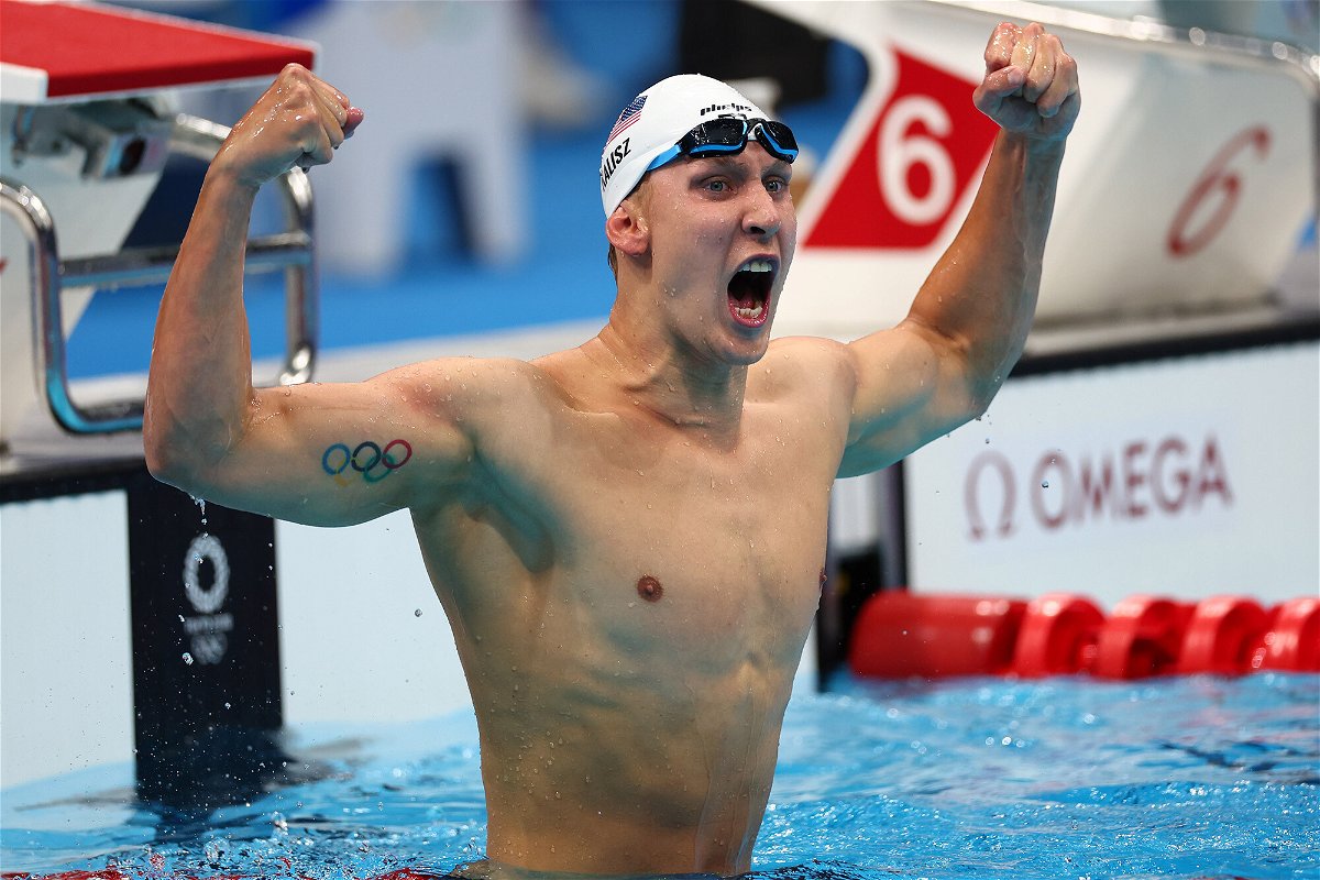<i>Kai Pfaffenbach/Reuters</i><br/>Chase Kalisz of the United States celebrates after winning the gold medal in the men's 400-meter individual medley on July 25 in Tokyo.
