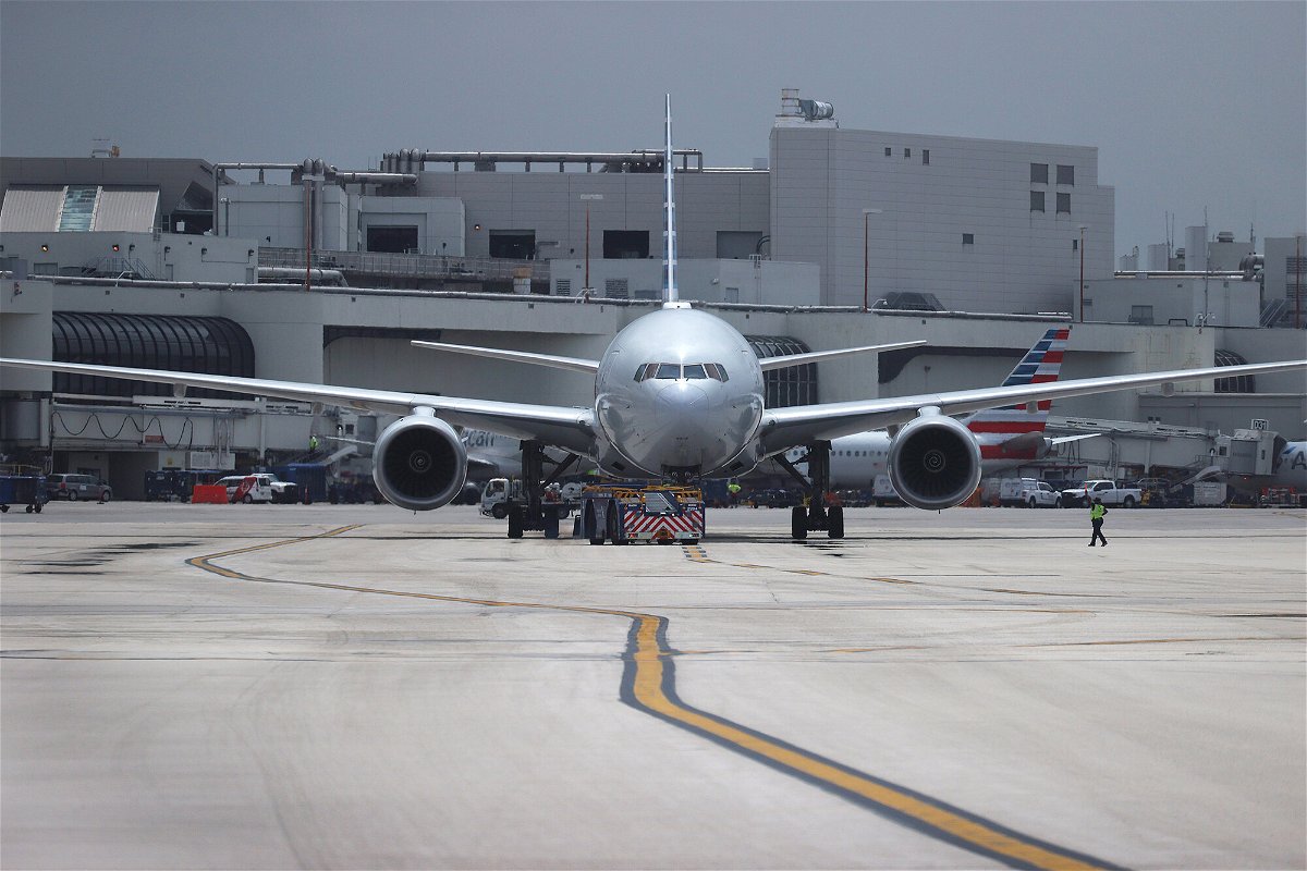 <i>Joe Raedle/Getty Images</i><br/>An American Airlines plane is prepared for takeoff at the Miami International Airport on June 16 in Miami