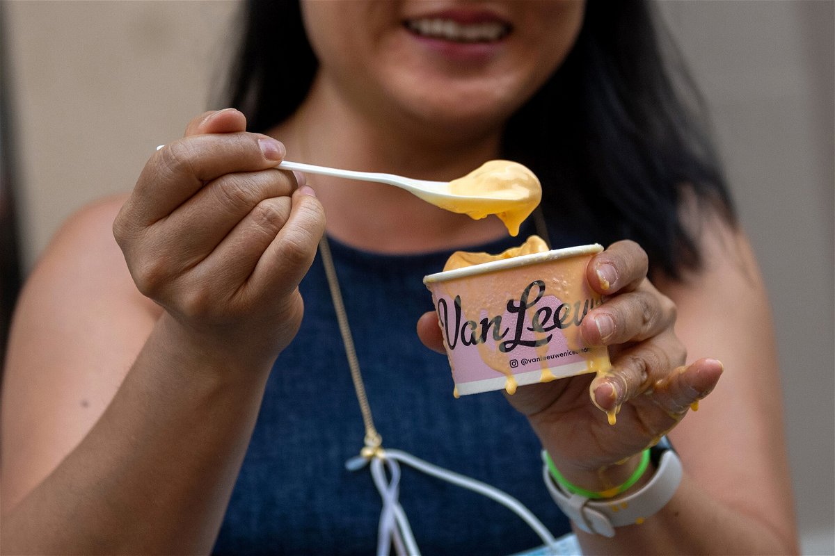 <i>Alexi Rosenfeld/Getty Images</i><br/>A woman enjoys the new flavor near Union Square in New York City on July 14.