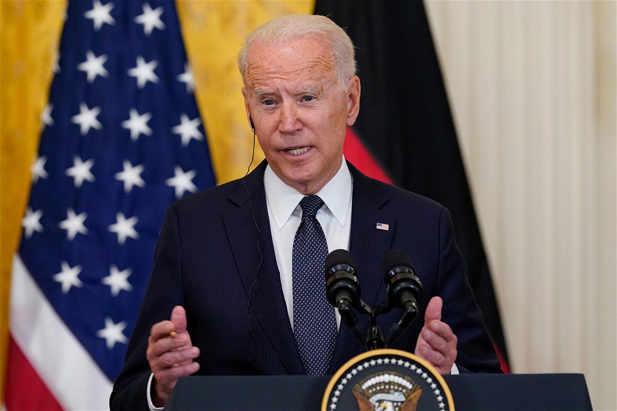 <i>Susan Walsh/AP</i><br/>President Joe Biden speaks during a news conference with German Chancellor Angela Merkel in the East Room of the White House in Washington