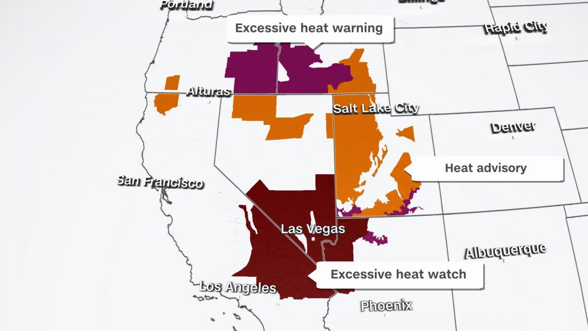 <i>CNN Weather</i><br/>Current heat alerts are shown in the Western US.