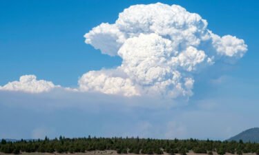 A pyrocumulus cloud from the Bootleg Fire drifts into the air near Bly