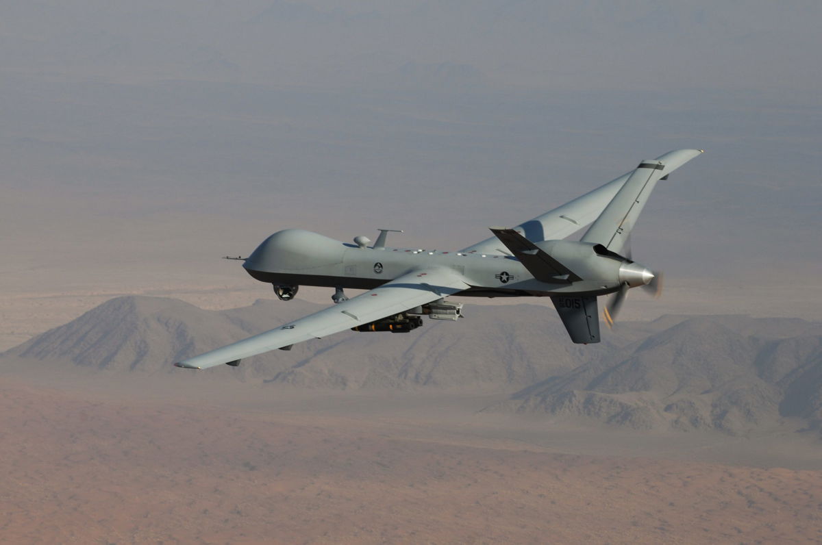 <i>U.S. Air Force/ Lt. Col. Leslie Pratt</i><br/>An MQ-9 Reaper drone flies a combat mission over southern Afghanistan. 