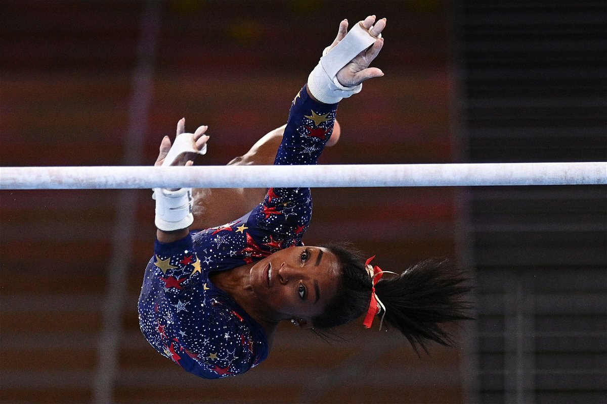 <i>MARTIN BUREAU/AFP/Getty Images</i><br/>USA's Simone Biles in competition.