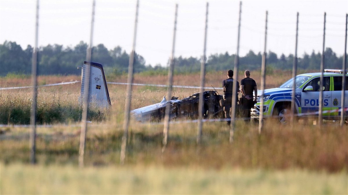 <i>Jeppe Gustafsson/TT News Agency/Reuters</i><br/>Nine people have been killed after a plane carrying skydivers crashed near the runway at Orebro airport in Sweden.