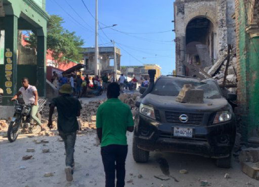 The aftermath of a 7.2-magnitude earthquake is seen on Aug. 14 in Les Cayes, Haiti.