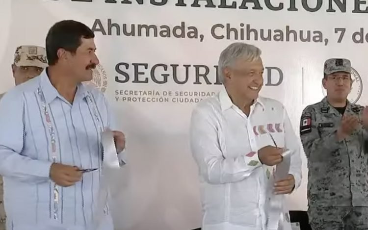 Mexican President Andres Manuel Lopez Obrador at the inauguration of a Mexico National Guard barracks in Juarez.