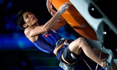 Olympic sport climber Tomoa Narasaki of Japan competes in the 2019 Climbing World Championships.