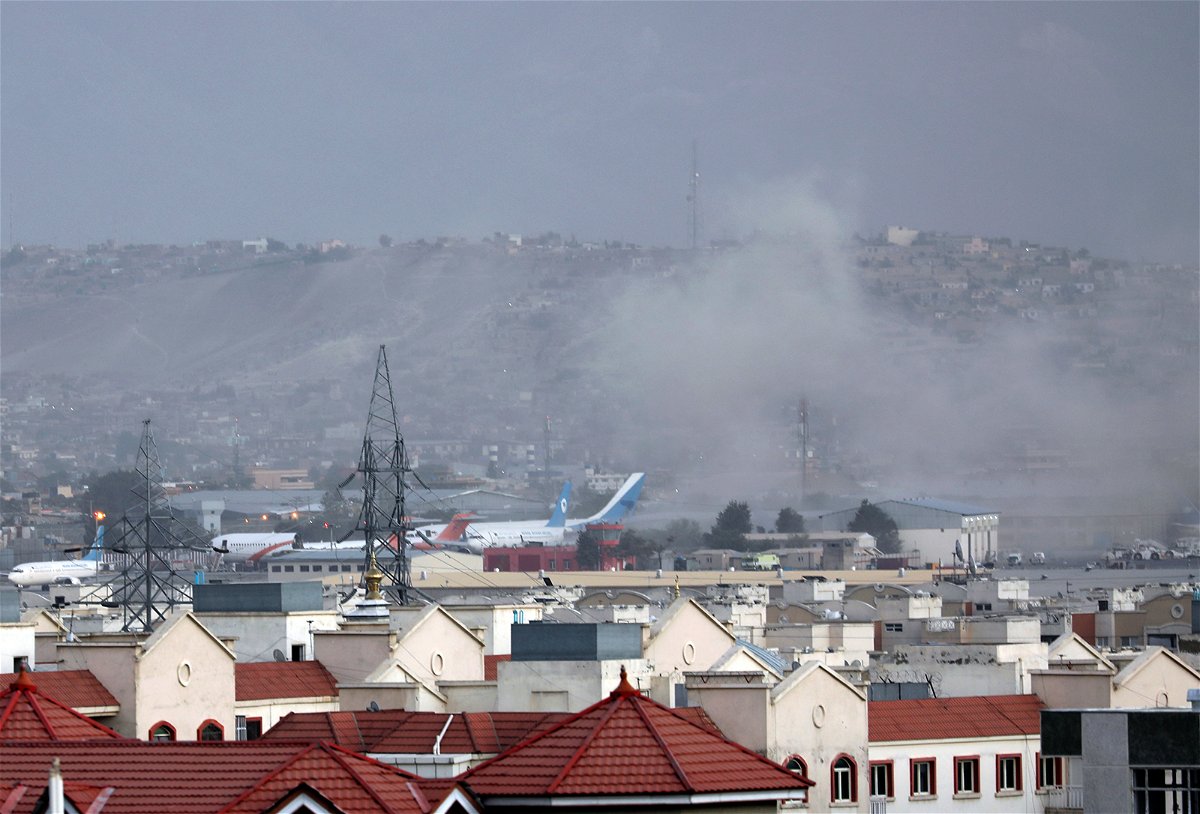 Smoke rises from explosion outside the airport in Kabul, Afghanistan.