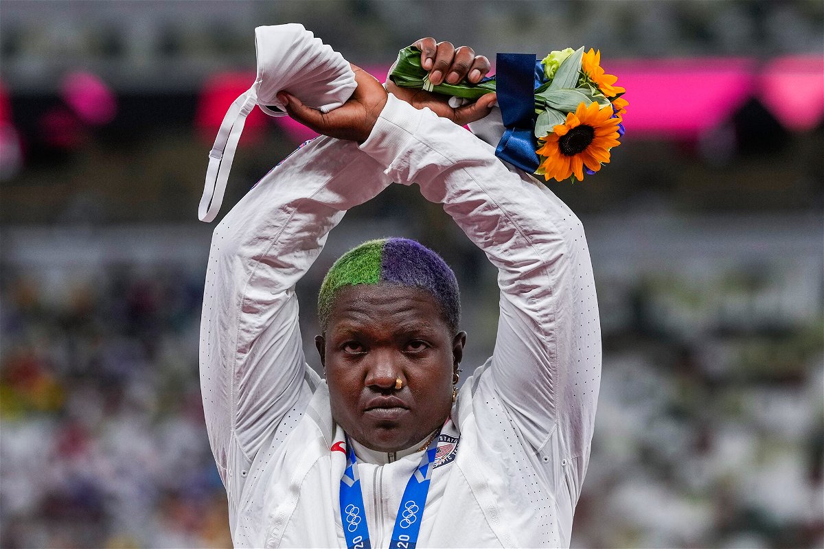 <i>Francisco Seco/AP</i><br/>The probe into US athlete Raven Saunders' X gesture at the Olympics has been suspended after her mother's death.