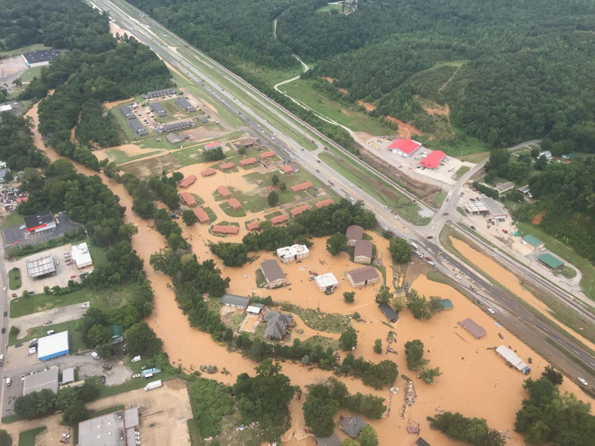 Flooding in Humpreys County, Tennessee, is seen from above.