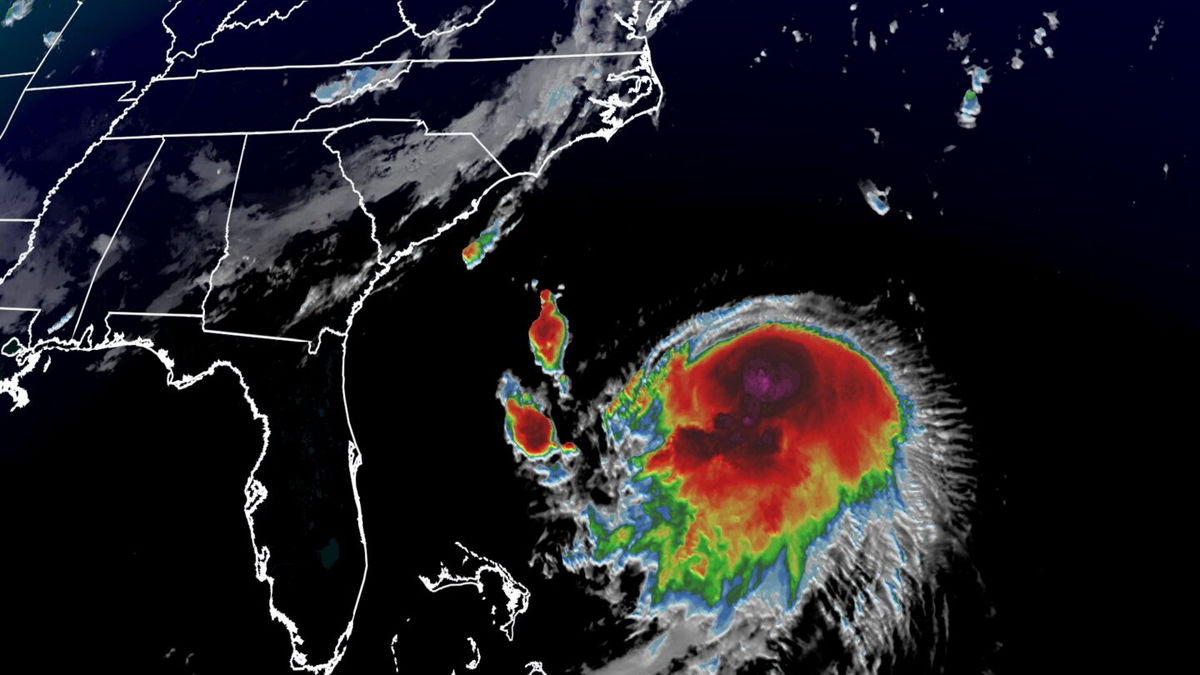 Satellite image shows Hurricane Henri, which is headed for the northeastern U.S.