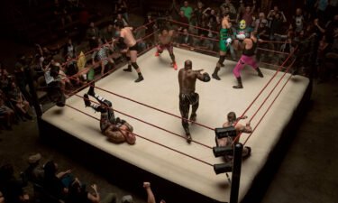 A battle royale is seen from the new Starz wrestling drama 'Heels.'
