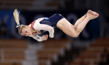 Jade Carey of Team USA competes during the women's floor exercise final at the Ariake Gymnastics Centre.