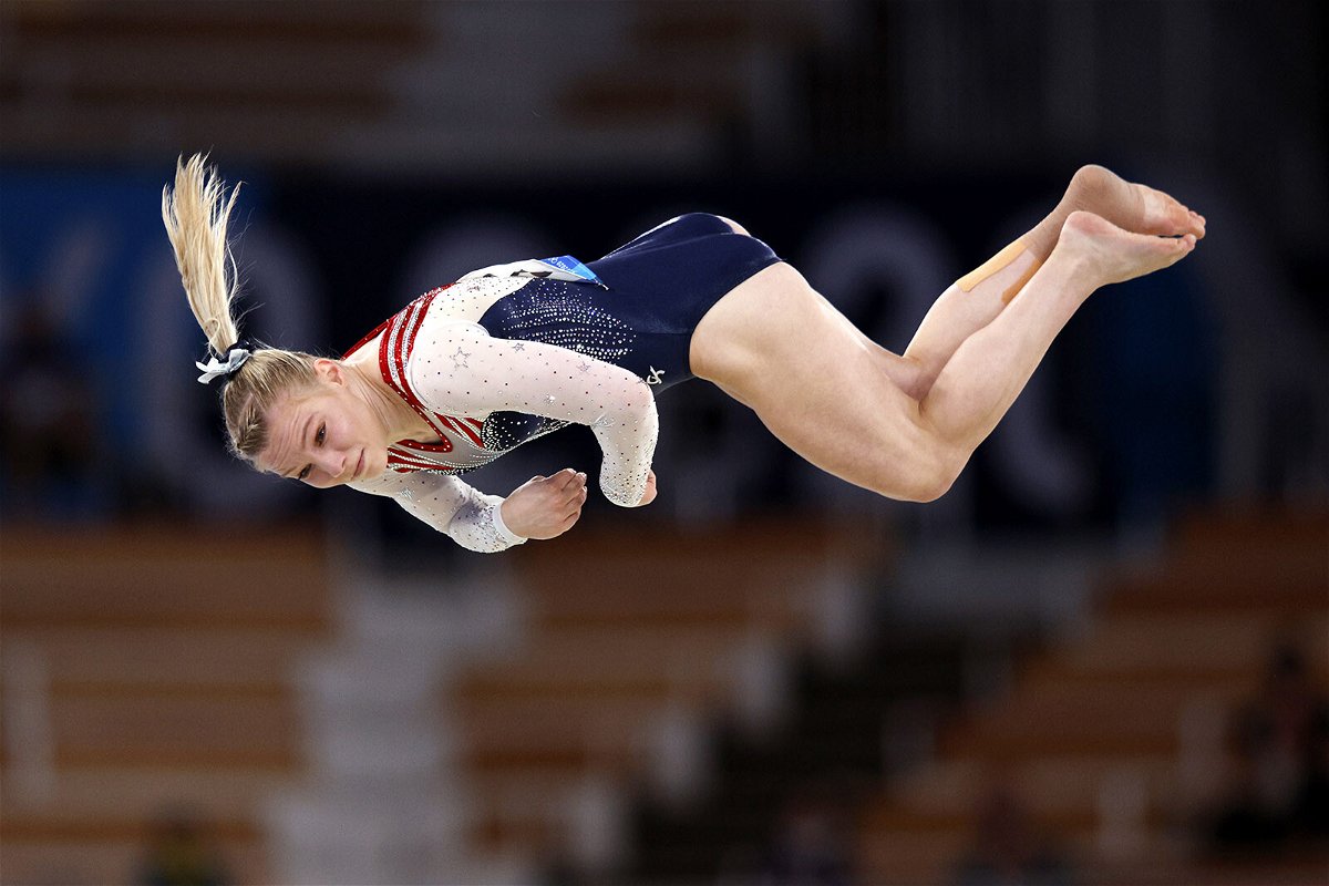 <i>Adam Pretty/Getty Images</i><br/>Jade Carey of Team USA competes during the women's floor exercise final at the Ariake Gymnastics Centre.