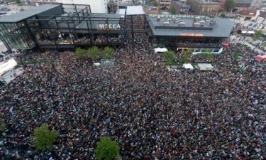 Fans pack the Deer District during game six of the 2021 NBA Finals at Fiserv Forum on July 20.  Nearly 500 cases of Covid-19 have been reported following the event.