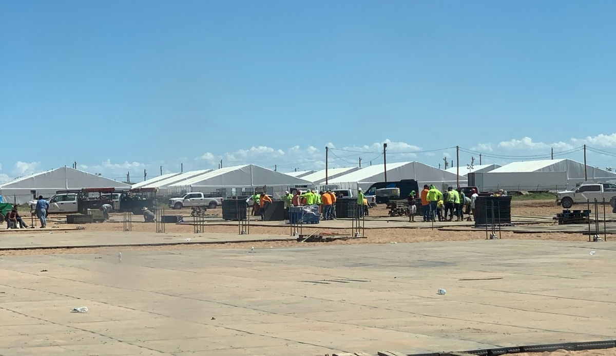 Tents erected for evacuated Afghanistan refugees on the grounds of the Dona Ana complex operated by Fort Bliss.