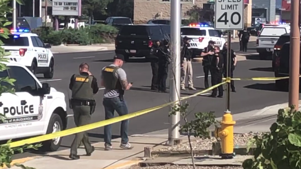 Police at scene where two officers were shot in Albuquerque.