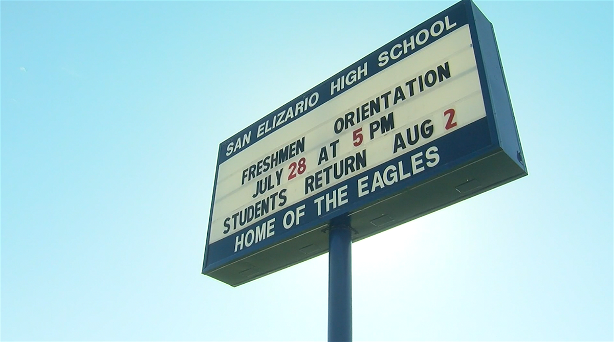 A sign outside San Elizario High School