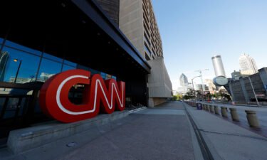A view of an empty sidewalk is seen outside of the CNN Center on April 4
