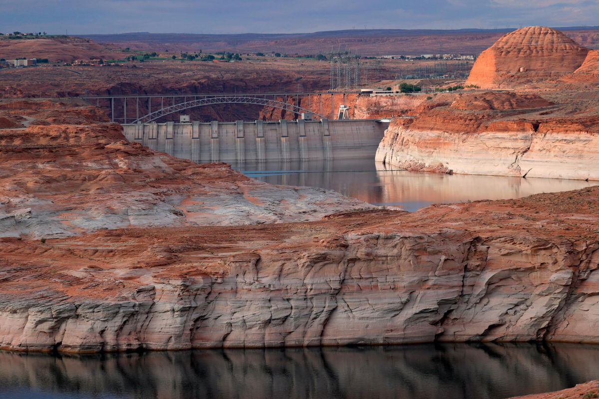 <i>Justin Sullivan/Getty Images</i><br/>The Glen Canyon Dam is seen here at Lake Powell in Arizona in June.