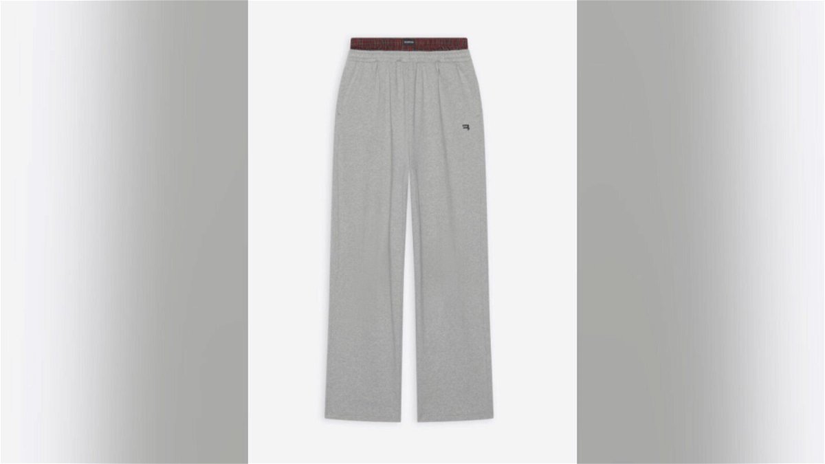 <i>From Balenciaga</i><br/>The gray Balenciaga sweatpants feature a partial pair of boxers peeking out from the waistband.