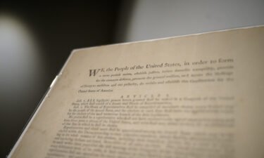 A page of the first printing of the United States Constitution is displayed at the offices of Sotheby's auction house in New York on September 17. The document will be put for auction by Sotheby's New York