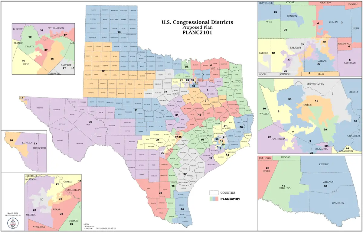 The first draft of the Texas redistricted map adds two new congressional districts.