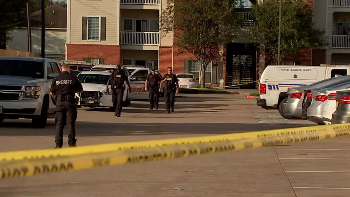 <i>KTRK</i><br/>Police officers at the Houston apartment complex where the children were found.