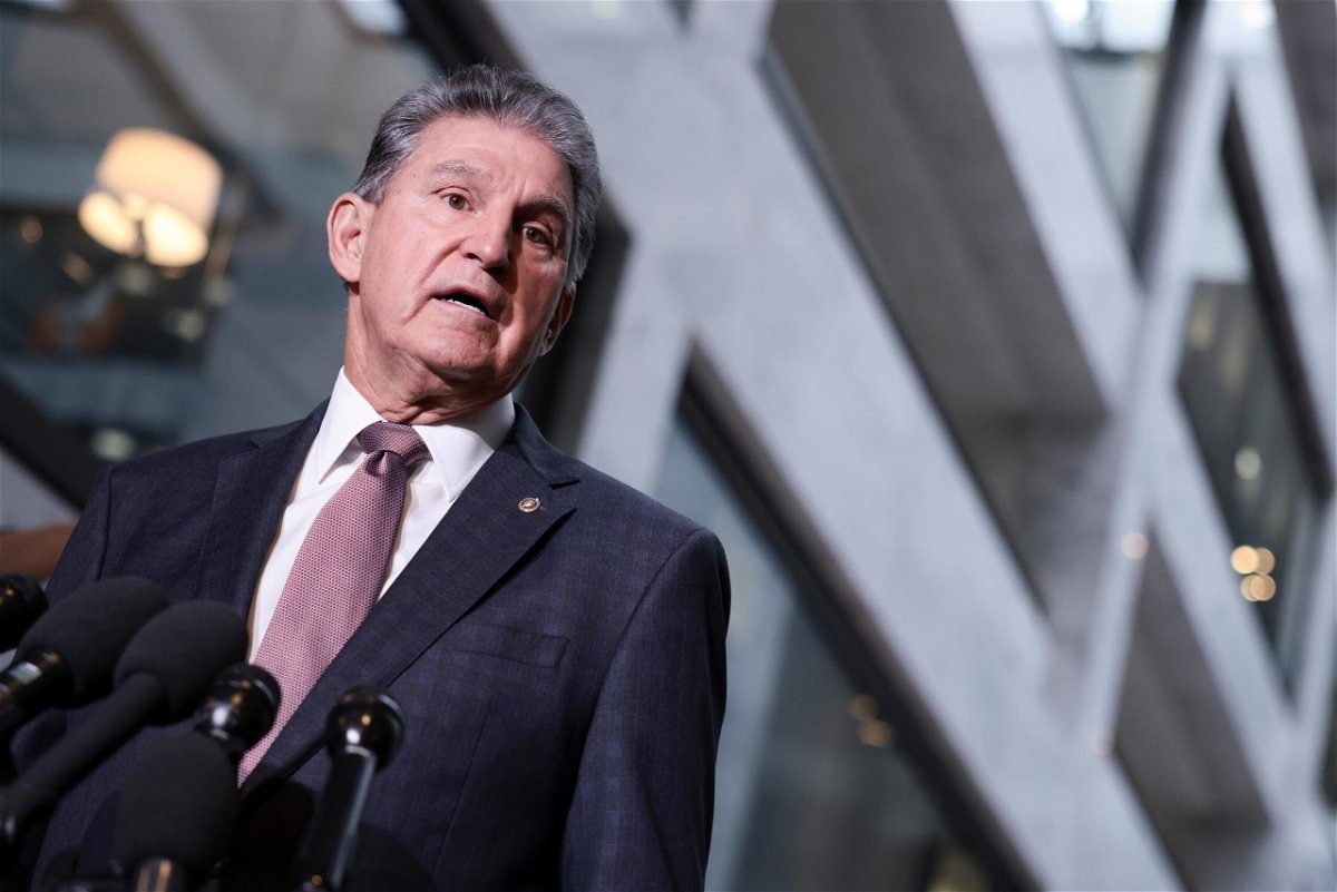<i>Anna Moneymaker/Getty Images</i><br/>Sen. Joe Manchin speaks at a press conference outside his office on Capitol Hill on October 06