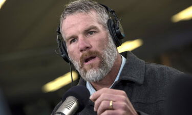 Brett Favre speaks during a Bloomberg Radio interview in San Francisco on February 5