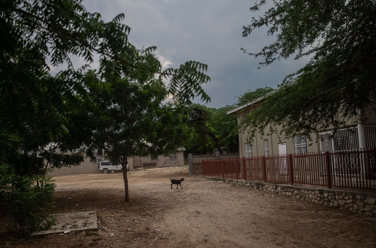 A goat stand in the courtyard of the Maison La Providence de Dieu orphanage it Ganthier, Croix-des-Bouquets, Haiti, where a gang abducted 17 missionaries from a U.S.-based organization. 