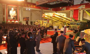 North Korean leader Kim Jong Un visits an exhibition of weapons systems in Pyongyang on October 11.