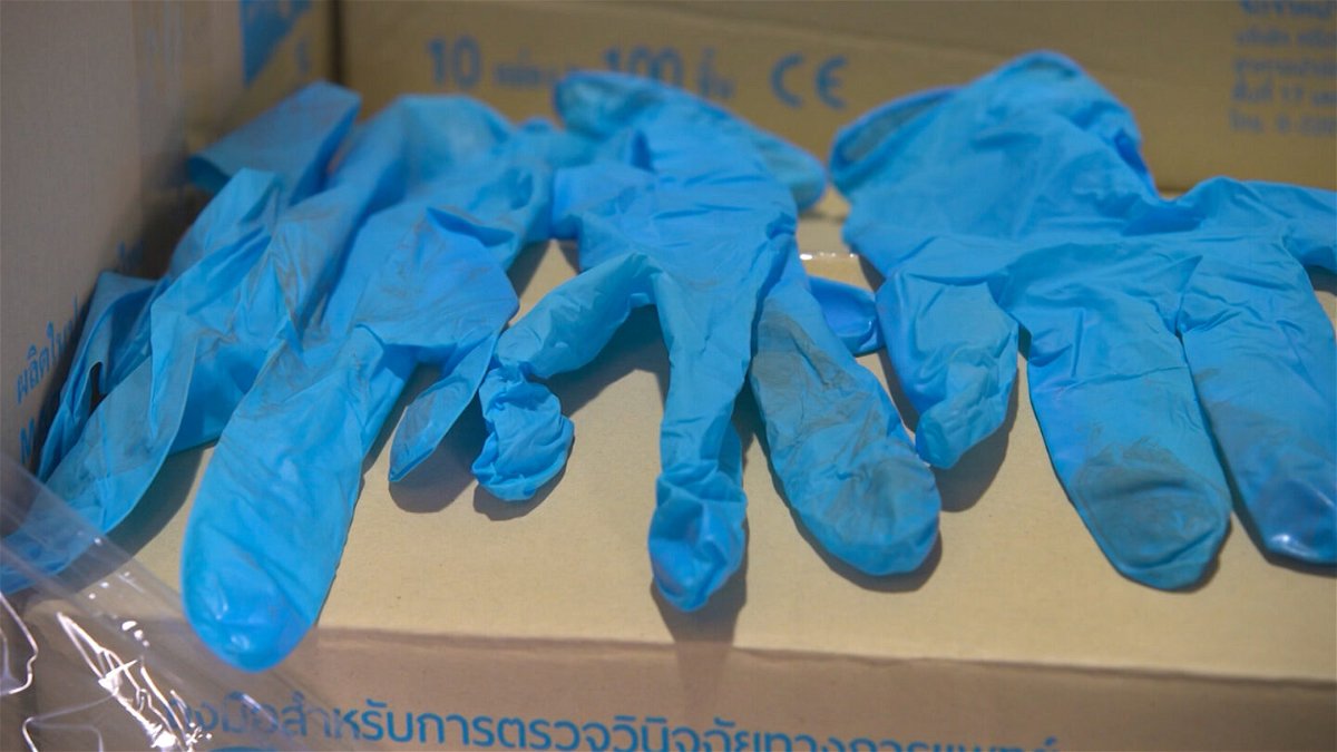 <i>Adrian Reyes/CNN</i><br/>Nitrile gloves shipped to the US by Thai company Paddy the Room Trading Company. These examples